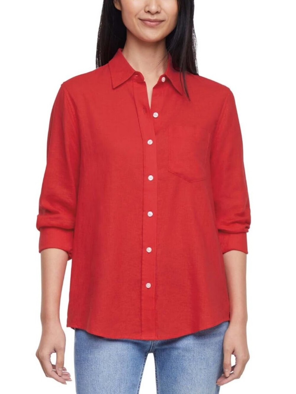 NWT GAP Vibrant Red Long-Sleeve Linen Blend Button-Up Shirt Women's Size Small